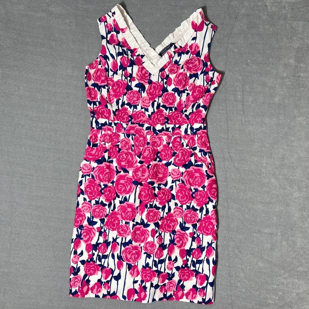 Vineyard Vines Kentucky Derby Dress Womens 6 Pink Rose Floral Cotton Seersucker